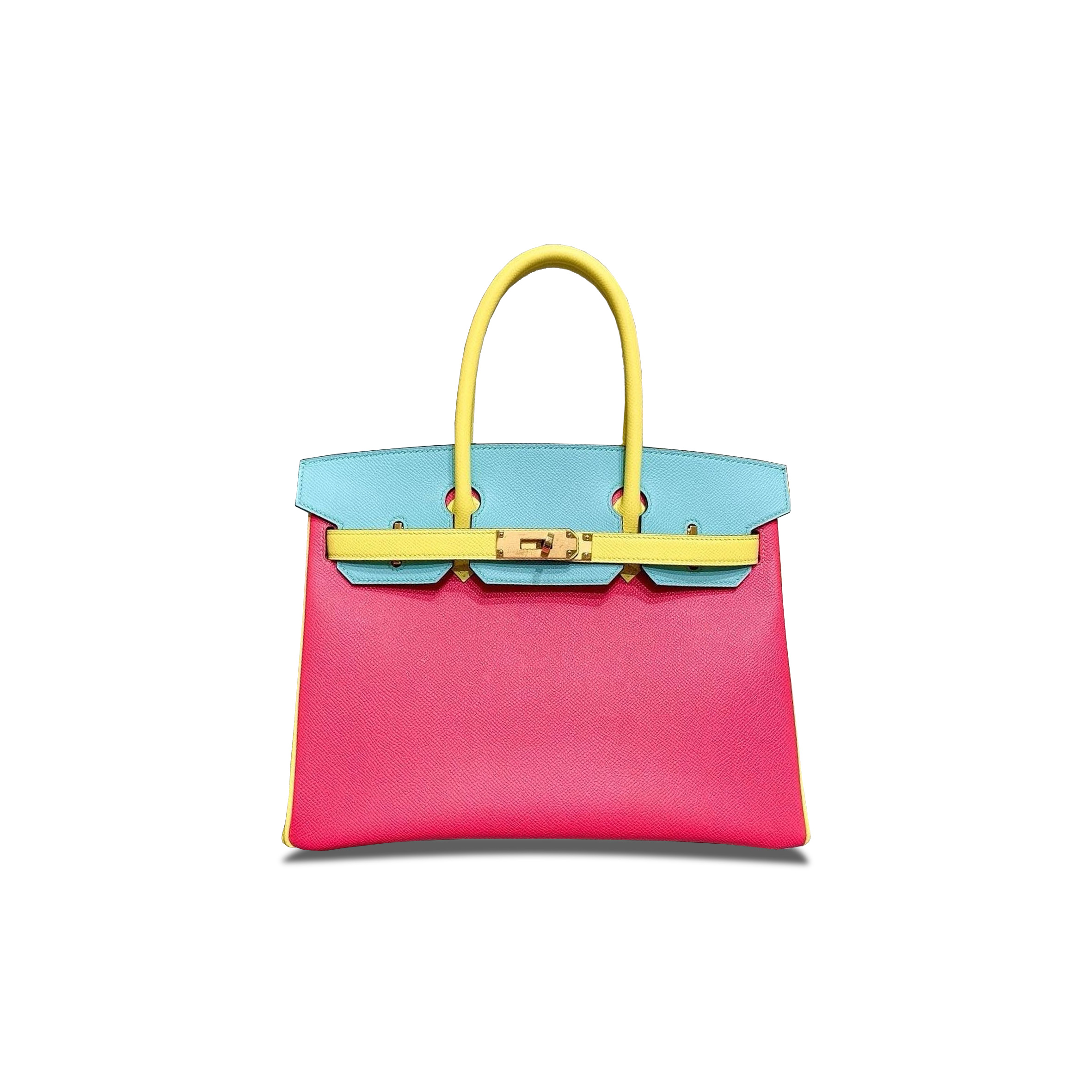 HERMÈS MASTER BIRKIN 30 EPSOM ROSE RED MACARON WITH LEMON YELLOW GOLD BUCKLE H028369CK23 (30*23*15cm)